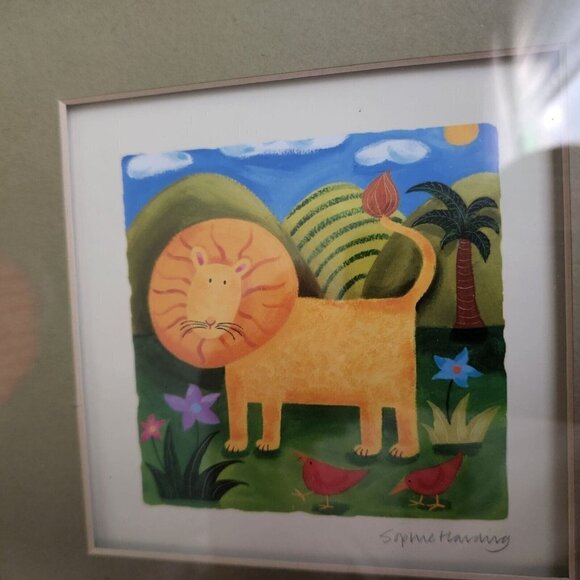 Sophie Harding Giraffe Lion Two Matted Framed Art Reprints‎ Kids Room Decor READ - Picture 5 of 12